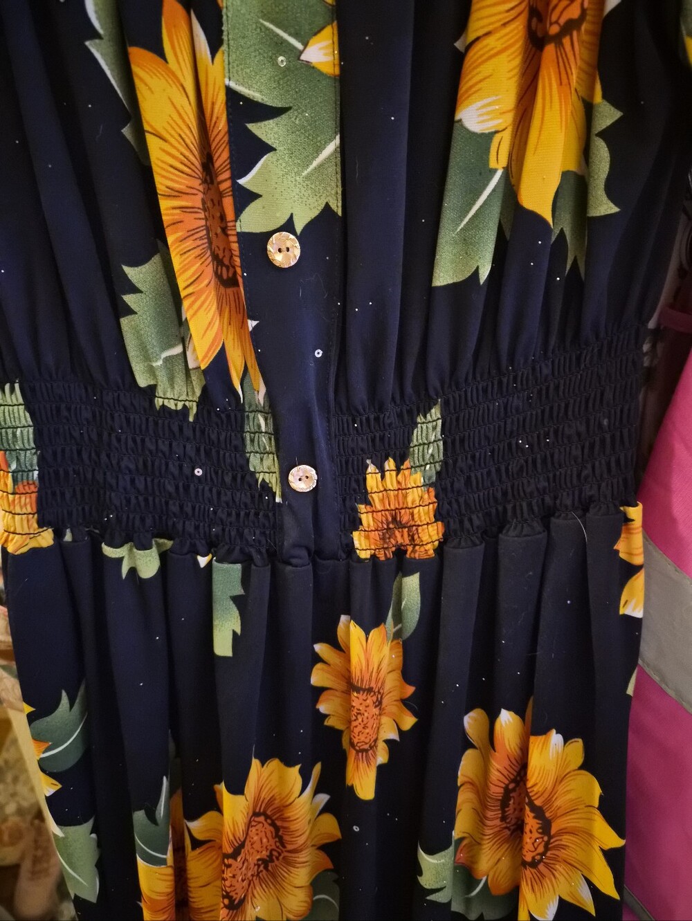 Sunflower Print Maxi Dress - Black & Yellow - Picture 3 of 3